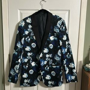 Blue & Black Floral Suit Jacket